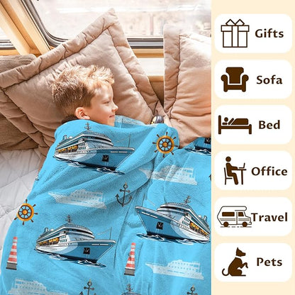 Boys Blanket Ship Throw Blankets Gift for Kids Adults Birthday, 40x50 Inches Lightweight Soft All Season Throw for Sofa Couch Bed Office Car