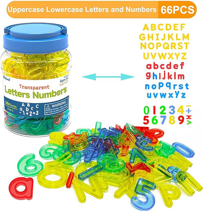 Light Table Toys 66 Pcs Translucent Capital and Lowercase Letters and Numbers,Light Table Manipulatives and Accessories for Kids