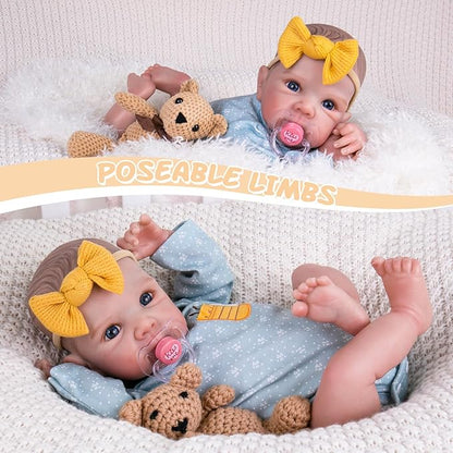 Aori Reborn Baby Dolls Girl - 20 Inch Realistic Handmade Cloth Body Newborn Baby Doll with Blue Eyes & Hand-Painted Hair Weighted Cuddle Doll for Companion, Gift for Seniors, Collectors & Kids 3+