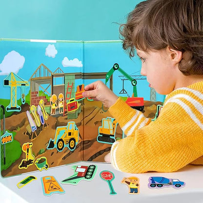 Construction Site Fridge Magnets for Toddlers, 50 PCS Refrigerator Magnets for Kids, Create a Scene Magnetic Play Sticker Book Travel Game Educational Toys for Kids