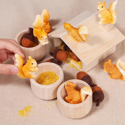 Sorting Stacking Wooden Toys for Toddlers, Squirrel Montessori Toys Toddler Sensory Bin Tool Toy, Wood Squirrel Toy House Fine Motor Skill Early Learning Educational Gift for Kids