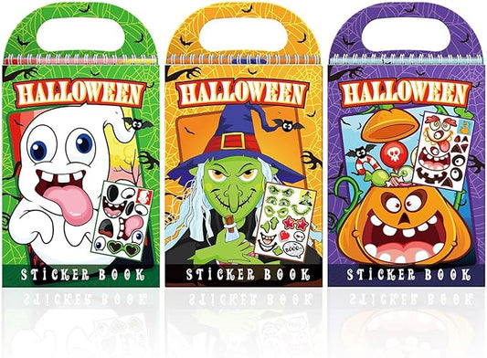 Halloween Make-a-Face Sticker Books 3-Pack,Halloween Toys Activity Pad for Kids Ages 4-8(30 Scenes)