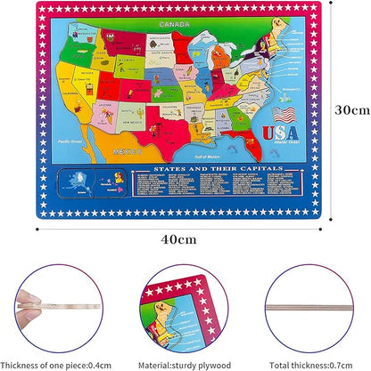 Wondertoys 46 Pieces Wooden USA Map Puzzle for Kids US Map Puzzle Educational Geography Puzzles United States Map Puzzle for Boy Girl