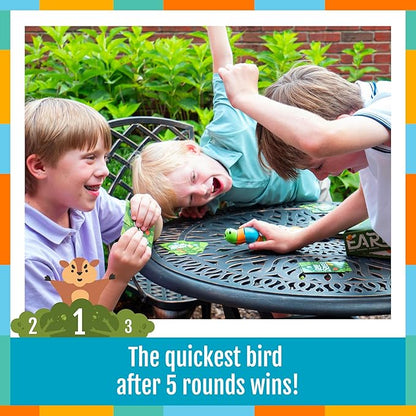 Hootenanny Games Early Bird for Family Game Night | Easy-to-Learn Speed Game with Out of Your Seat Challenges and Squishy Worm | 2-6 Players, Ages 7+