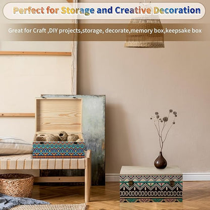 Large Wooden Box 14'' x 10.4'' x 6.5'' Unfinished Wood Box with Hinged Lid Wooden Boxes for Crafts,Storage,DIY, Large Keepsake Wood Unfinished Pine Box for Paint,Wood Burning