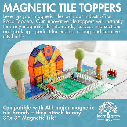 Learn & Grow Magnetic Tiles Road Toppers Set - 40PCs Road Expansion Pack (Tiles not Included), Magnet Car Play Accessories, STEM Building Toy - Construction Toys for Toddlers & Kids Age 3+