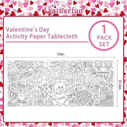 Valentine's Day Activity Poster - 31.5 x 72 Inches, Valentine-Themed Happy Party Banner/Table Cover for School Parties and Special Events Decoration
