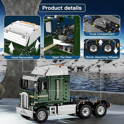Mould King RC Tractor Truck Toy Building Block, Semi Truck Toy for Aged 14+, 13202 Realistic Car Model with Motor, Heavy Equipment Transporter Build and Display Blocks Kits (2181 Pieces)