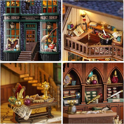 DIY Miniature House Kit, CUTEROOM Wooden Dollhouse Kit Mini House Making Kit with Furnitures, DIY Dollhouse Kit Birthday Gift (Magic Store)