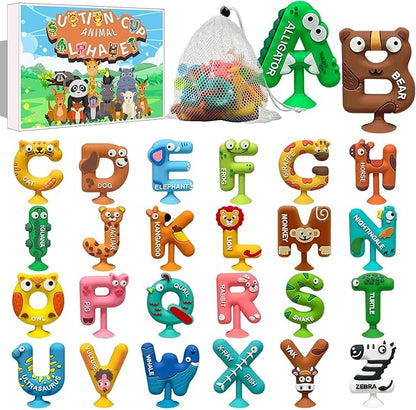 26PCS Suction Bath Toys, Alphabet Learning Tools, Kids Bath Toys, Party Favor, 3-12 Year Old Boy Girl Toddler Travel Toys, Bathtub Toys Spell Matching Letter Toys, Spelling Games