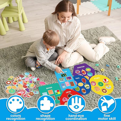 70 Pcs Shape Sorters for Toddlers Shape Puzzle and Matching Games Set with 10 Sorting Mats and 60 Everyday Objects Pieces for Kids Preschool Classroom Child Learning