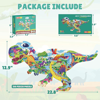 ELX 130 Piece Dinosaur World Jigsaw Puzzle for Kids 4-10, Tyrannosaurus Rex Floor Puzzle for Preschool Learning (21.42 X 16.42 in)