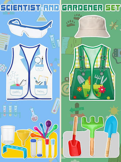 Hungdao 6 Sets Kids Dressing up Costumes Toddler Pretend Play for Age 6-10 Dress up Scientist, Firefighter, Postman, Farmer, Doctor, Engineer