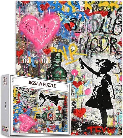 Tucocoo Banksy Style Jigsaw Puzzle 1000 Pieces Puzzles for Adults, Graffiti Girl Street Art Jigsaw Puzzles for Challenging Family Activity Games Colorful DIY Handwork Puzzle for Home Decor Gifts