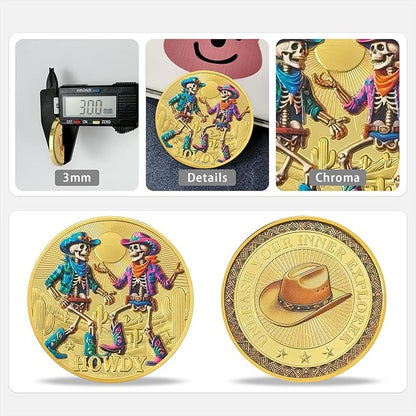 AtSKnSK Memento Mori Coin Momento Mori Coin Skull Coin Stoic Gifts Memento Mori Calendar Living Memento Mori Amor Fati Coin (Cowboy Skeleton)