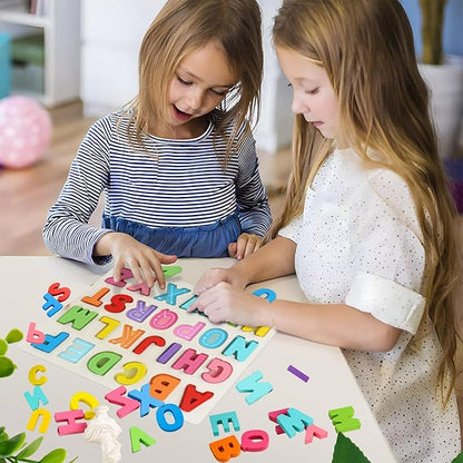 Amor Present Preschool Learning Toys,ABC Wooden Alphabet Puzzle Board for Toddlers, Educational Montessori Letters Game