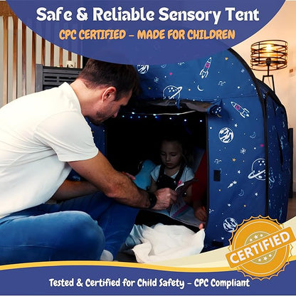 L’ARCHE Sensory Tent for Kids with LED Lights & Remote Blackout Pop-Up Calm Down for Autism, ADHD & SPD Indoor Sensory Room & Play Tent Foldable & Portable (Space Theme, Regular 35.4 in)