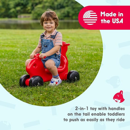 CarePlay 2-in-1 Squirrel Push & Ride-on Toy, Indoor & Outdoor Use, Made in The USA, Durable Construction, 4-Pack Blue, Red, Green, & Purple
