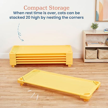 ECR4Kids Stackable Kiddie Cot, Ready-to-Assemble, Standard Size, Classroom Furniture, Yellow, 6-Pack