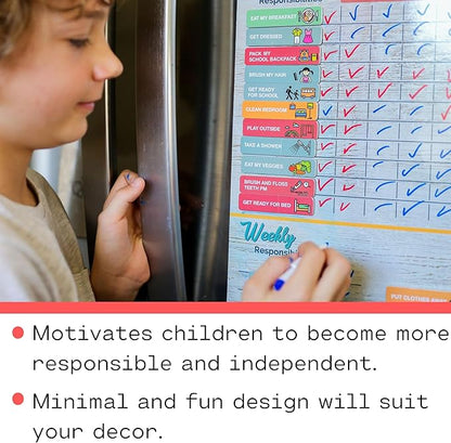 Premium Large Magnetic Chore Chart for Kids Multiple Kids - Chore Board - Behavior Tracker at Home - Reward Board - Daily Responsibility Schedule - Teens Incentive Routine - Magnetic for Refrigerator