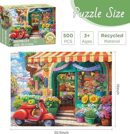 500 Piece Puzzles for Adult, Flower Shop Jigsaw Puzzles 500 Pieces for Adults Kids Senior, Motorcycle Adult Puzzle, Challenging Family Fun Puzzle Activity Game Gift for Friend 20.5 X 15 in