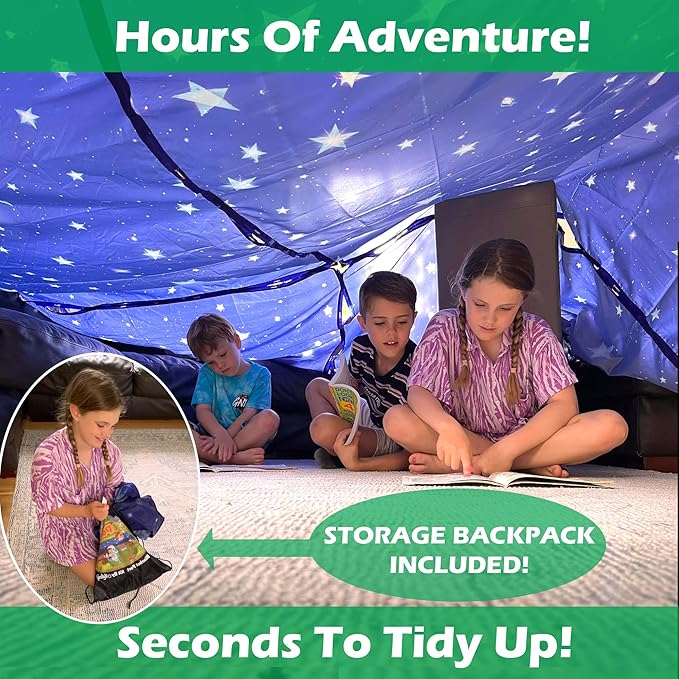 Molcey Blanket Fort Building Kit for Kids 4-8 8-12+ - Make a Portable Playhouse, Play Tent. Build a Fort Making Kit/Builder Blankets - Ultimate Indoor/Outdoor Play for Girls/Boys Toys Age 3-12