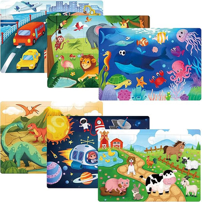 BenBen Puzzles for Kids Ages 4-6, 6 Pack 24 Piece Wooden Jigsaw Puzzles for Toddlers Ages 3-5, Preschool Learning Educational Toys for Boys Girls