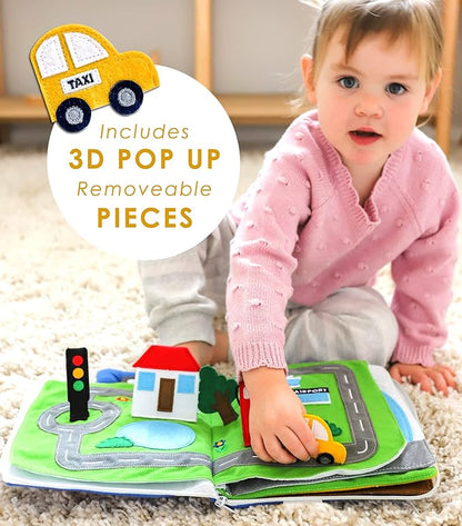 Curious Columbus Quiet Book – Away We Go Busy Book for Toddlers, Montessori Airplane Travel Toy for Preschool and Early Learning