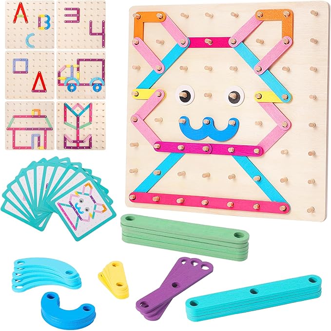 Wooden Montessori Toy for Toddlers, Letter Number Construction Set Pegboard Puzzle Stacking Blocks, Preschool Learning ABC Shape Educational Toys for Kids Boys Girls