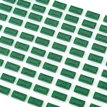 MALEKO Money Tiles Bank Bill Accessories, 80 Pieces 100-Dollar Green 1x2 Tiles, Bulk Building Toy Parts, Compatible with All Major Brands