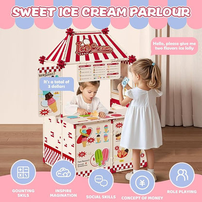Icecream Cart for Kids,30 Pcs Pretend Play Food Truck, Fort Building STEM Toys Kit ,Ice Cream Shop,Grocery Store Pretend Play,Kids Toys for Girls & Boys(Ages 3+)