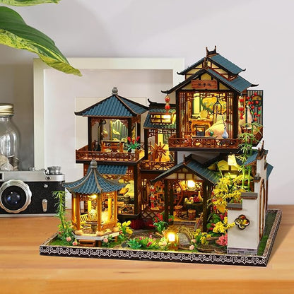 Miniature Dollhouse Kits, Tiny House Kit and Light, Doll House Kits for Adults to Building, Unique Gift for Birthday Christmas Day, YaYun