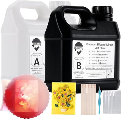 BBDINO Silicone Mold Making Kit, Mold Making Silicone 20A Translucent 4.4 lbs, Liquid Silicone for Mold Making 1:1 by Volume, Ideal for Casting Resin, Soap, Plaster, Wax Silicone Molds