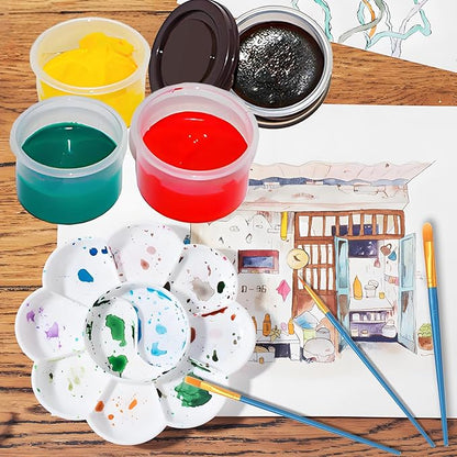 Washable Paint Set for Kids 12 Colors，Solid Watercolor Paint Set，Finger Painting for Toddlers，Washable Tempera Paint with Paint Palette and 10 Toddler Paint Brushes