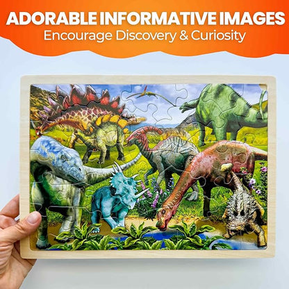 QUOKKA 4SET Puzzles for Kids Ages 4-6 - 36 Pcs Wooden Toddler Realistic Montessori Puzzles Ages 3-5 - Land, Sea, Desert, and Sky Dinosaurs Learning Games for Boys and Girls 4-8 Year Olds
