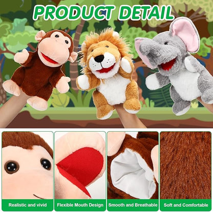 Lenwen 6 Pcs Operation Christmas Items Bulk Animal Hand Puppets with Working Mouth 10 Inches Plush Puppets for Toddler Kid Storytelling Imaginative Role Play Show Party Gifts(Forest Animal)