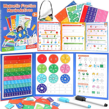 Magnetic Fraction Educational Puzzle, 120 Pcs Magnetic Fraction Puzzle for Kids, Magnetic Fraction Tiles & Fraction Circles, Fractions Manipulatives Learning Games for Elementary School