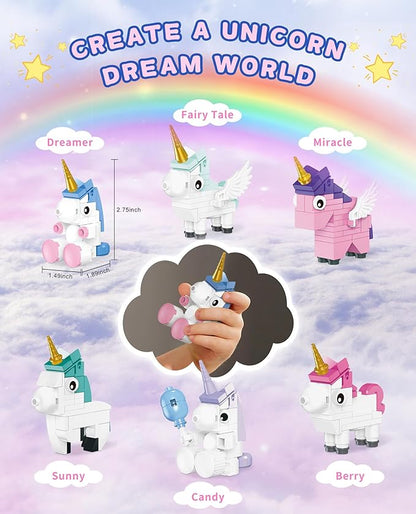 Unicorn Toys Building Set, 6 Pack Cute Unicorn Party Favors Gift, Goodie Bags Stuffers Birthday Halloween Building Blocks