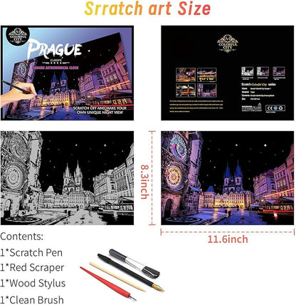 Scratch Art for Adults (8 Sheets A4),Family Creative DIY Painting Papers for Travel Lovers,Craft Lovers|Creative Scratch Art Adult (Prague/Ottawa) by Iskueal
