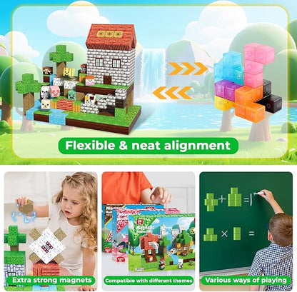300 PCS Magnetic Blocks - Magnetic Building Blocks Cubes, Magnet Toys for Kids Age 3+, Toy Building Set for Kids, Magnets Stacking Construction Birthday Gifts for Boys Girls Age 4-8, 8-12