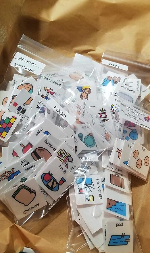 Smile4Autism Small 1.5"x1.5" Loose Visual Picture Cards, Receptive and Expressive Language, Speech Articulation Therapy, ASD, ADD, ADHD, Apraxia, & Stroke Patients. (Cartoon Icons 162 Pcs, Laminate)