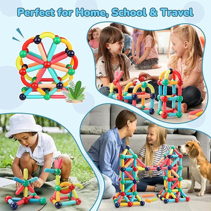 Magnetic Building Blocks - STEM Learning Toys for Kids 3+, Montessori Sensory Toys with Stronger Magnets, Creative Construction Kit Gift for Boys & Girls