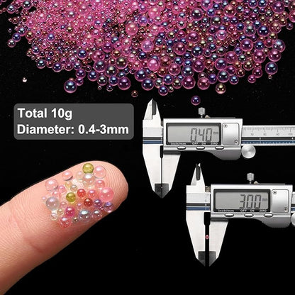 Iridescent Glass Tiny Bubble Beads, 0.4-3mm 10g No Hole Micro Mini Round Purple Pink Water Droplets Beads - Applications: for Resin Filler, Nail Art, Dollhouse Bath Tub