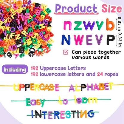 Wesiti 408 Pcs Lacing Letters Alphabet Learning Toys Toddler ABC Alphabet Beads Lacing Sports Skills Toys for Preschool Games Homeschool Supplies Early Spelling (Lowercase Uppercase Letters)