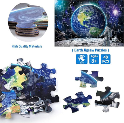 Jumbo Floor Puzzle for Kids Ages 4-8,Space Earth Jigsaw Puzzles,48 Piece Astronaut Large Puzzles for Toddler Ages 3-5,Preschool Learning Planets Earth Toys Christmas Birthday Gift for Boys Girls