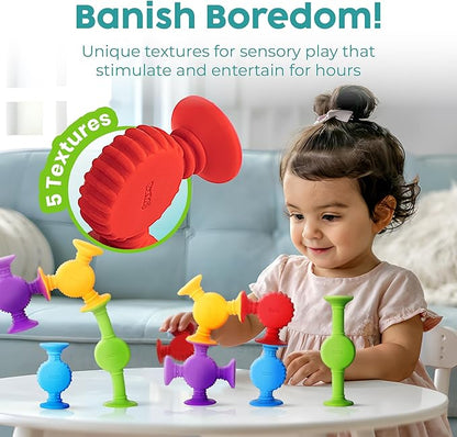 BUNMO Bath Toys Suction - Connect, Build, Create - Toddler Bath Toys - Hours of Fun & Creativity - Fine Motor Skills - Stimulating Sensory Toys - Non-Mouthable Toy 3+ - Textured 10 Pack