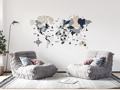 Wooden World Map 3D Art Large Wall Decor - Size (M, L, XL) Any Occasion Gift Idea - Wall Art For Home, Kitchen or Office (M, ALASKA)