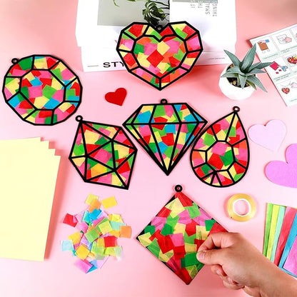 Qyeahkj 36 Set Jewel Suncatchers Crafts for Kids DIY Diamond Window Tissue Paper Craft Kit Jewel Hanging Decor for Summer School Home Activity Art Project Birthday Party Favor Gift