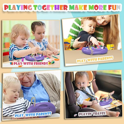 Toddler Baby Busy Board with LED Light, Montessori Busy Board for 1+ Year Old, Baby Sensory Board Toddler Travel Toys for Preschool Learning Activities Boys & Girls Birthday (Purple)