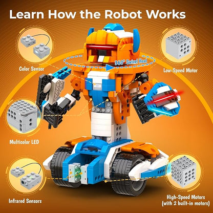 Robot X Robot Building Kit, 12-in-1 Programmable APP Remote Control RC Car, STEM Robotics Coding Set, Educational Birthday Gifts for Boys Girls Kids Ages 8-12 (600 Pieces)